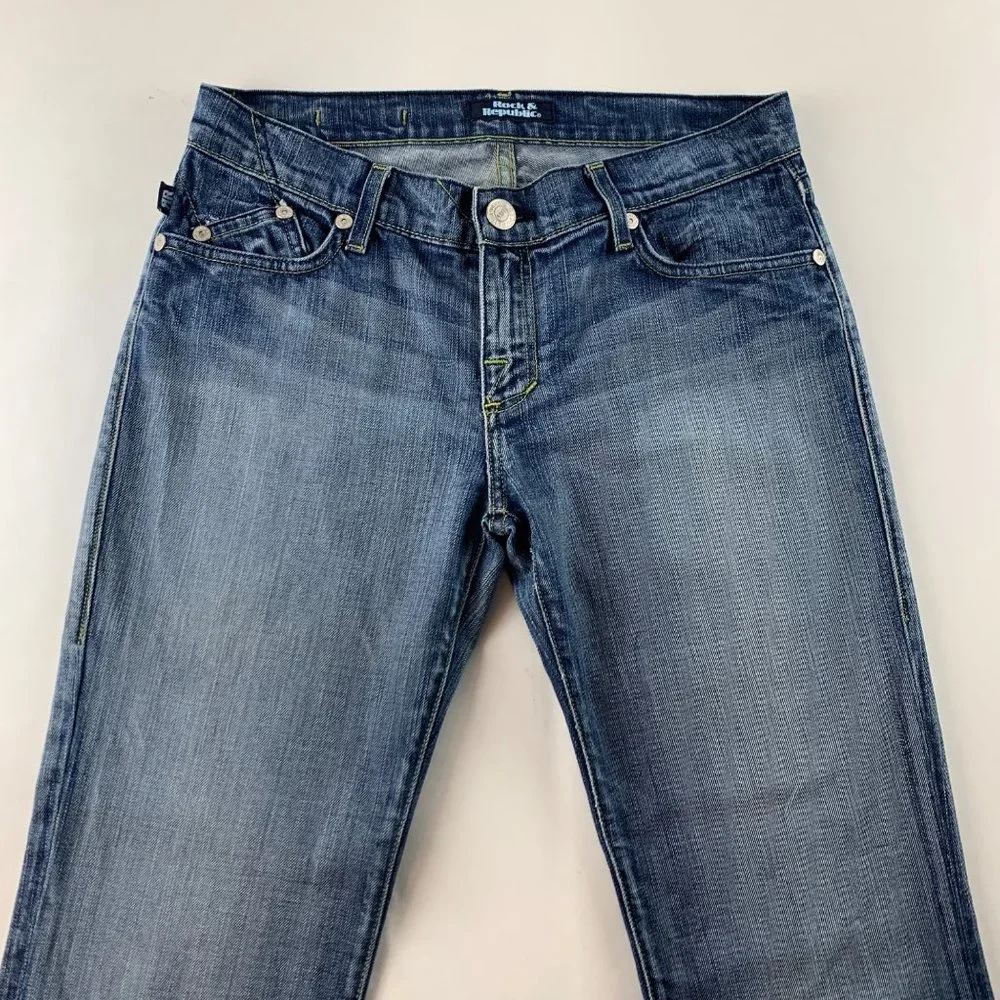 LONG Rock & Republic Jeans Rainbow Embroidered Pocket Roth Flare 29 - Picture 2 of 10
